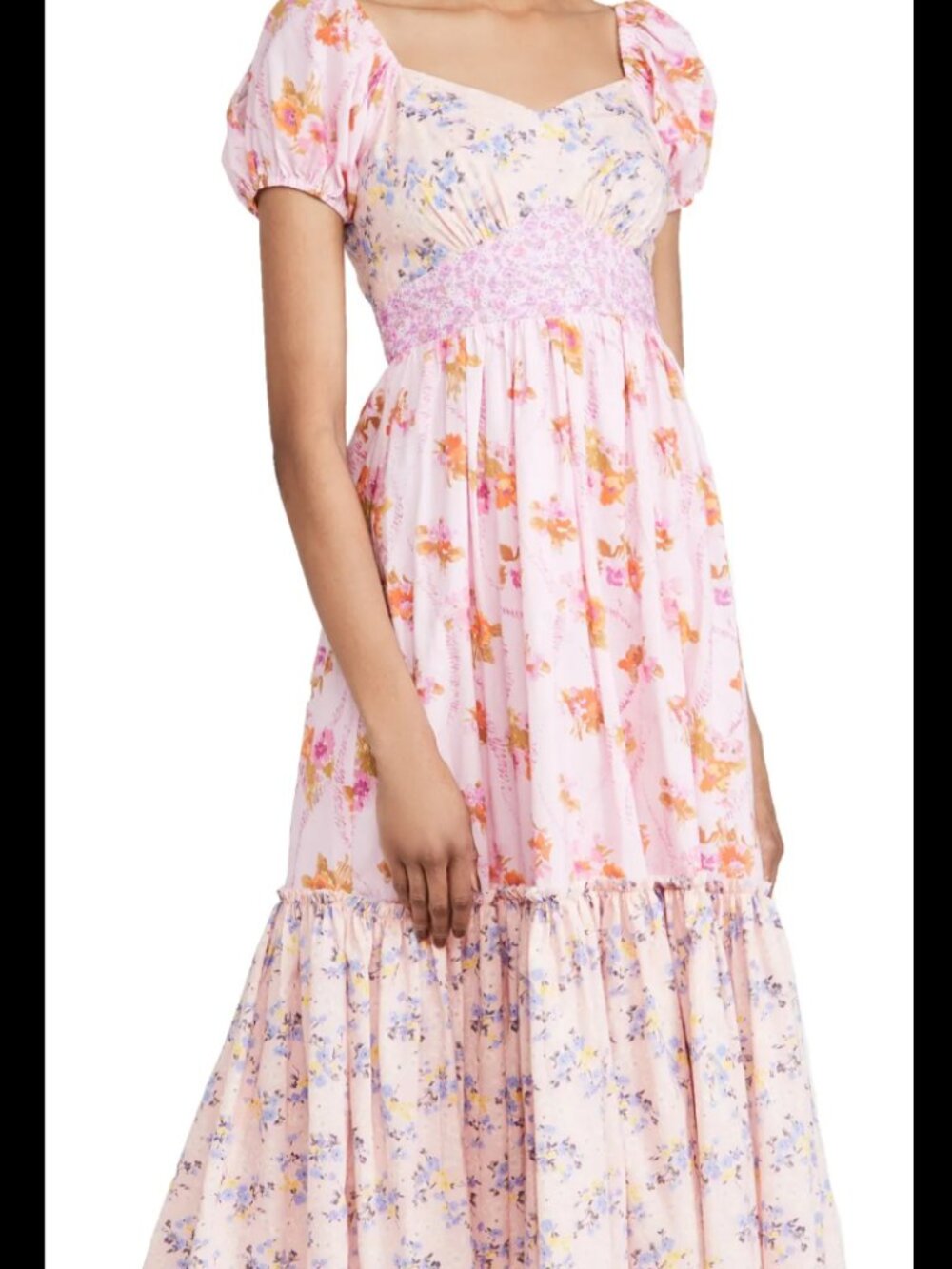 LoveShackFancy Angie Patchwork Floral Cotton Midi Dress - Exploded Pink - Size 2